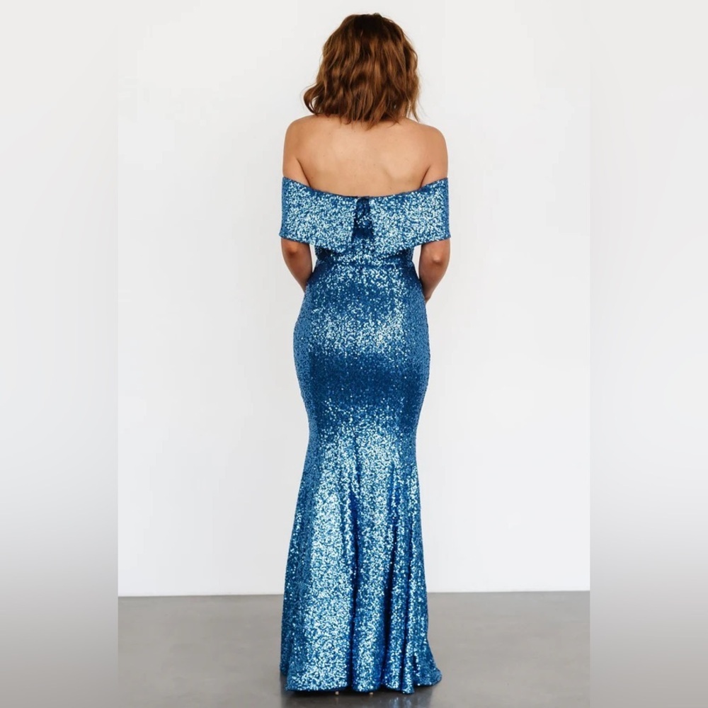 Yvonne Off Shoulder Sequin Gown | Blue - Baltic Born Never Worn size Medium - Picture 5 of 11